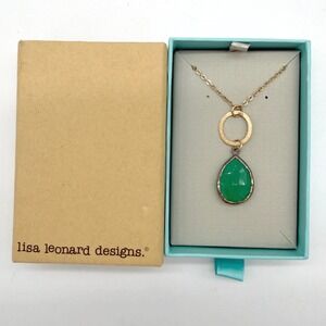Lisa Leonard Designs Green Teardrop Pendant Necklace Proverbs 16:24 Gold Tone